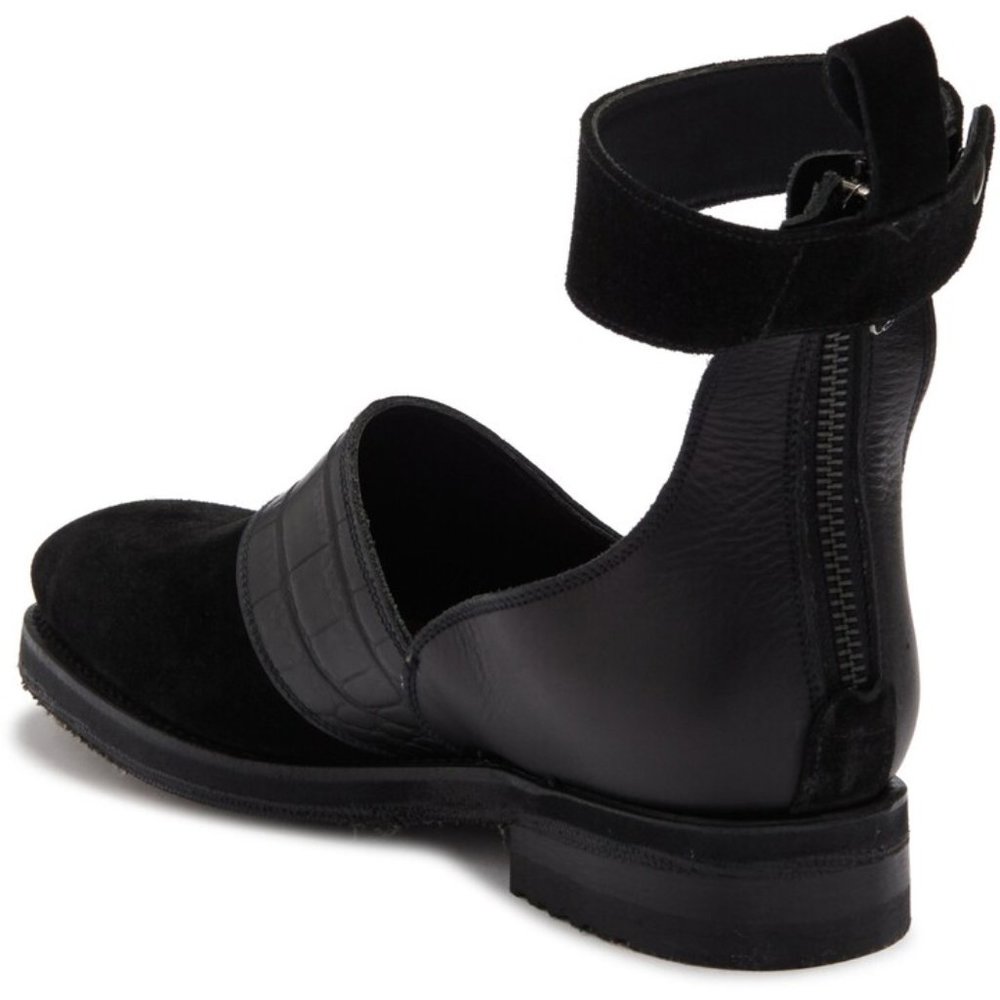 SYLVEN New York Lennox Croc Embossed Ankle Strap SHOES Size 7.5 Black Leather NE - Picture 4 of 10